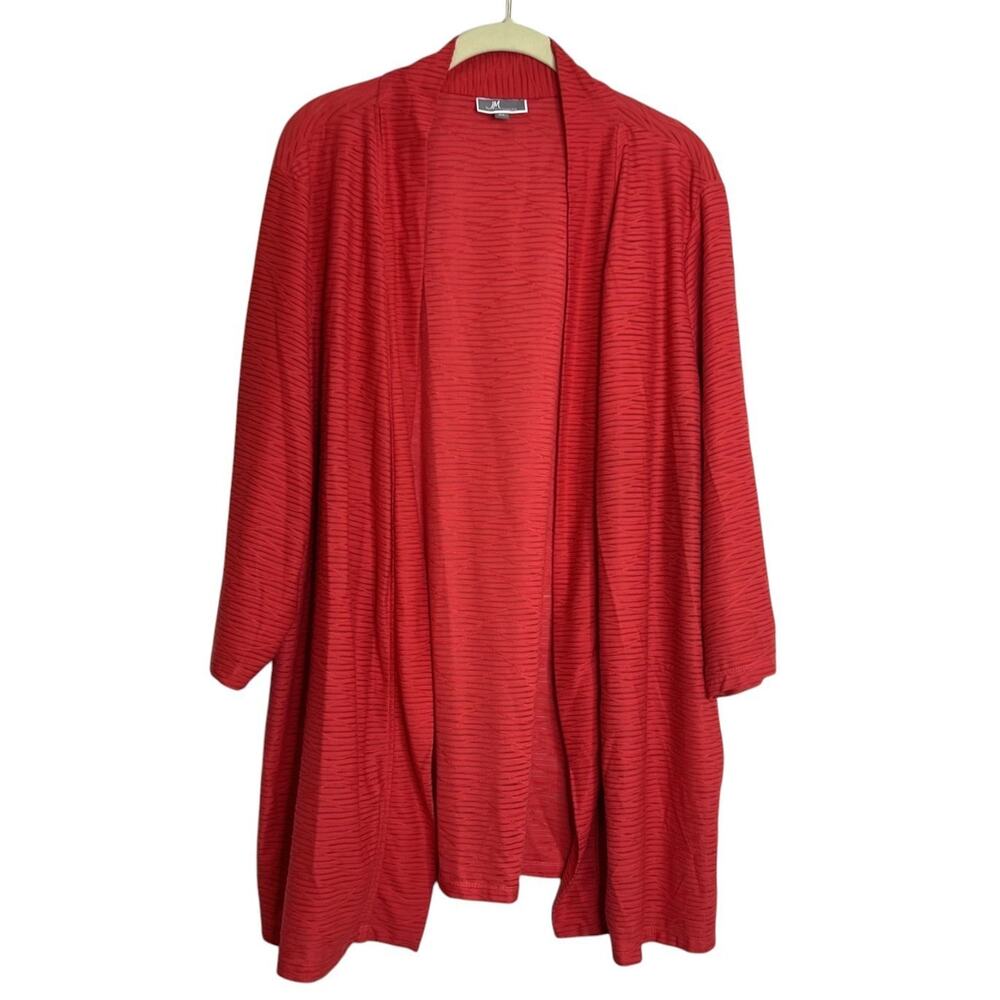 JM Collection Womens Open Front Cardigan 2X Red Textured Knit